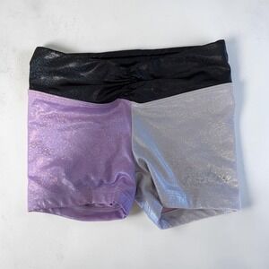 Justice Girls XS 5/6 Purple Silver Black Sparkle Gymnastics Dance Gym Shorts
